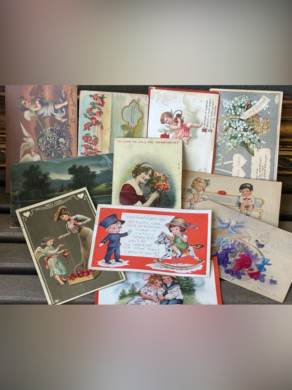 Vintage Postcard ephemera lot Of 10 Valentine postcards Early 1900’s. Ve